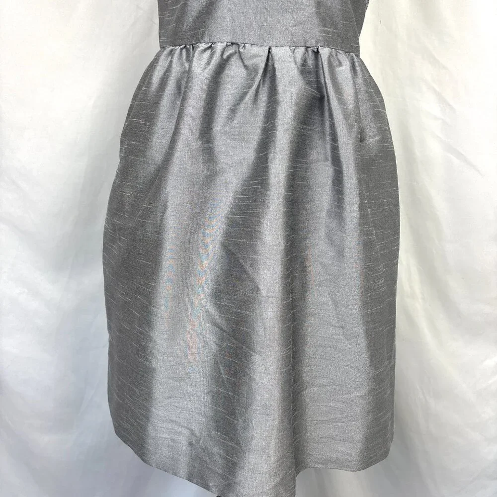 Alfred Sung Women’s Size 0 Silver Gray Halter Cocktail Dress Pockets Ruffle Neck